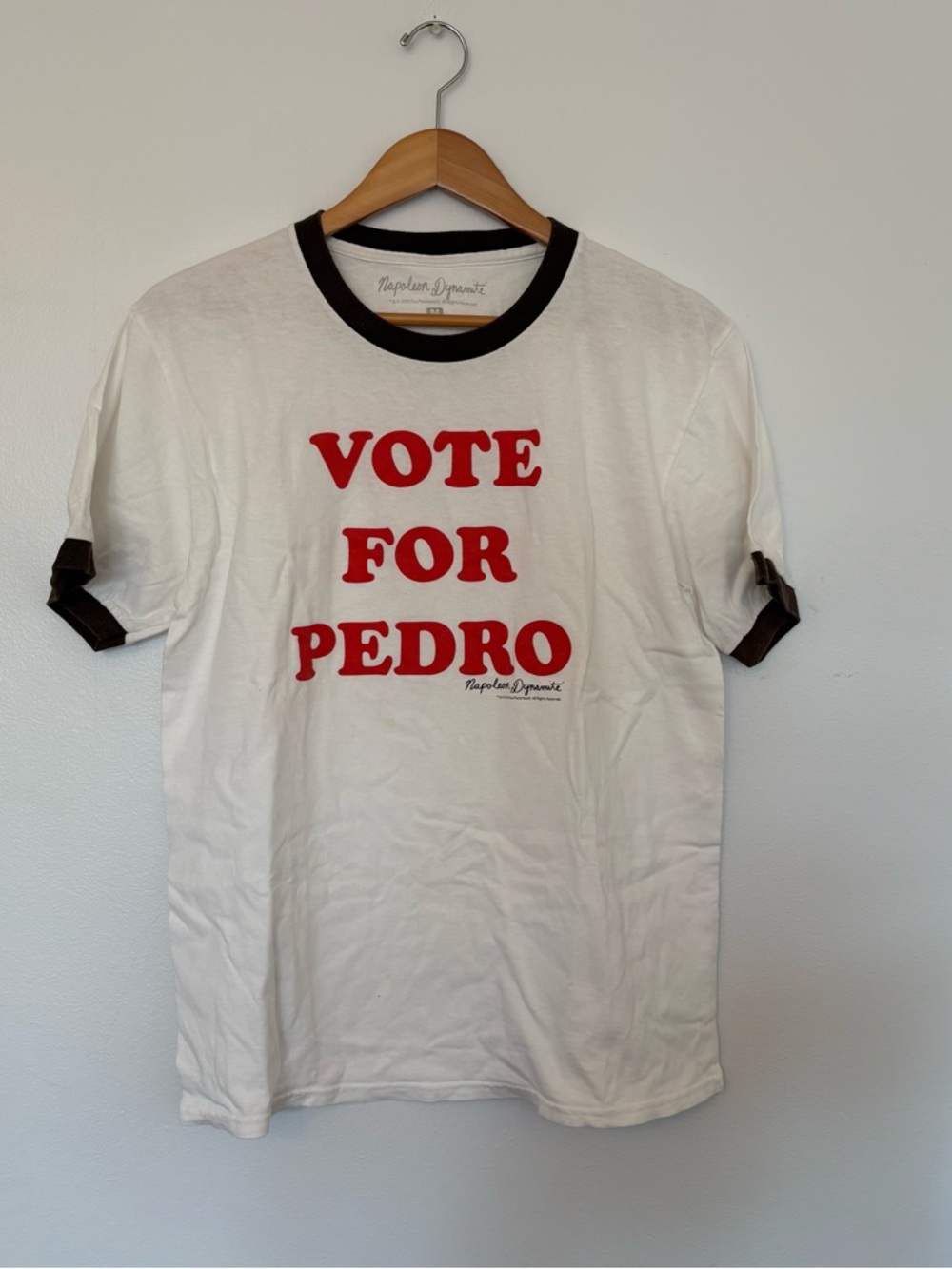 'Vote For Pedro' White & Black Ringer T-Shirt